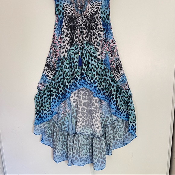 True Colours La Moda Blue Cat Hi Low Frill Maxi Cover Up Dress - Picture 5 of 11